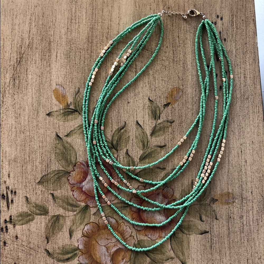 Green and gold beaded necklace